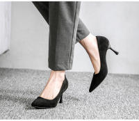 Tacones altos de mujer 2025 nuevo verano negro tacones delgados punta puntiaguda boca ligera gamuza profesional temperamento versátil solo zapatos de mujer - details 14