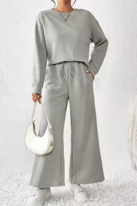 Conjunto de dos piezas para mujer, top con cuello redondo y pantalones elásticos, conjunto de ropa deportiva de tres piezas para mujer, pantalones, - 1