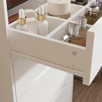 Juego de tocador con espejo rectangular, tocador de maquillaje con 5 cajones, estantes, tocador y taburete acolchado (B blanco/espejo iluminado) - details 26