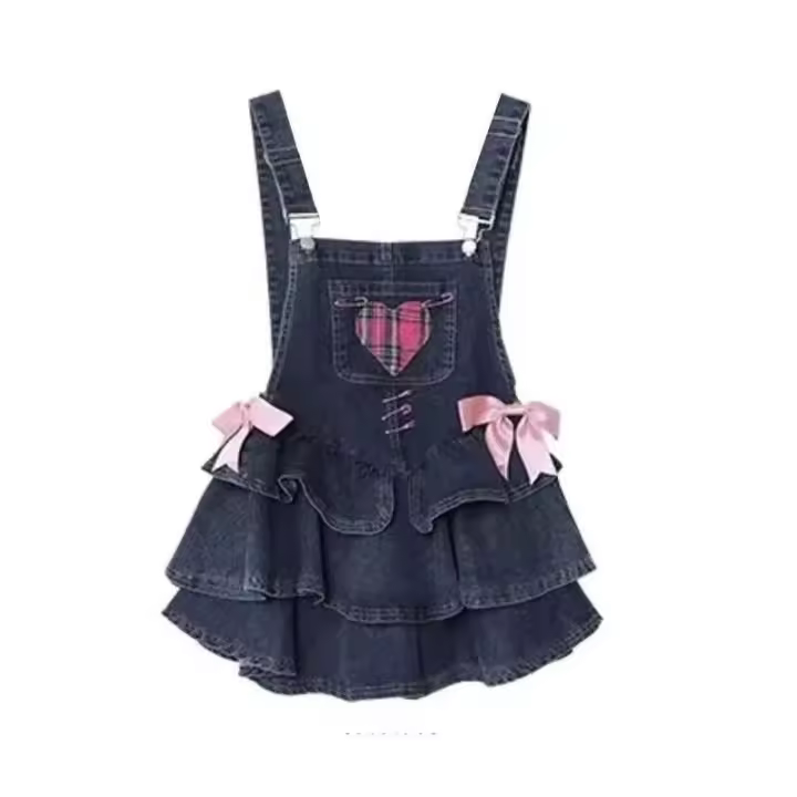 Vestido Denim Vintage con Cinturón Moda Coreana para Mujeres, con Volantes, Lentejuelas, Correa de Hombro - 1