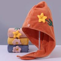 Gorro de secado de cabello grueso para mujer, gorro de toalla de secado rápido, bordado de terciopelo Coral, turbante súper absorbente - details 5