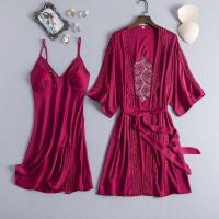 Conjunto de Pijama de Satén Delgado Estilo Kimono Blanco Traje de Baño de Moda para Mujeres - details 6