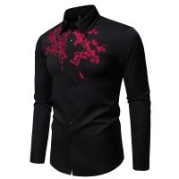 Camisa à manches longues brodée de fleurs exquises pour hommes, chemises de bureau monocromos décontractées, chemise de boîte de noche de fiesta masculino, mode printanière - details 12