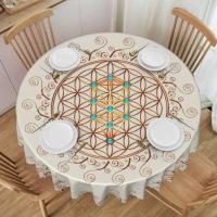 Mantel circular mandala, flor de loto de la vida, impermeable, resistente al aceite, 60 pulgadas, forma geométrica sagrada - details 56