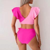 Conjunto de Traje de Baño para Mujer de Dos Piezas Sexy Bikini con Corte Curvo y Almohadilla para el Pecho Traje de Baño de Cintura Alta con Sujetador de Manga con Volantes - details 14