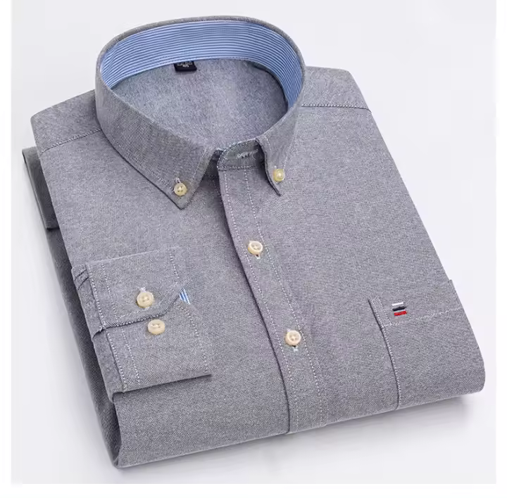 Camisa a cuadros con botones de manga larga 100% algodón para hombre, camisas Oxford a rayas a cuadros con un solo bolsillo en el pecho para trabajo, informales, de ajuste estándar - 1