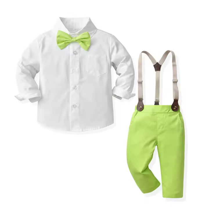 Nuevo traje para niños, camisa de algodón de manga larga con cuello vuelto, mono, conjunto de dos piezas, estilo coreano - 1