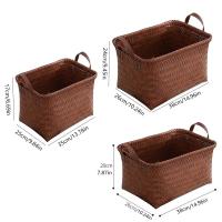 Cesto de lavandería cuadrado práctico, cesta de ropa sucia marrón de 38cm con asas, cesta de almacenamiento tejida a mano extraíble para toallas - details 0