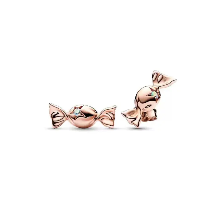 Pendientes de caramelo de oro rosa con detalles de piedra - Joyería diaria simple - 1