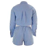 Conjunto de Moda para Mujer de Primavera 2024 Camisas de Manga Corta y Larga con Rayas Shorts - details 21