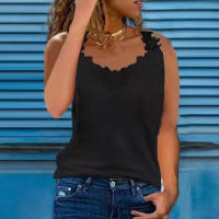 Camiseta sin mangas de encaje con cuello en V para mujer, ropa informal holgada para fiesta, 2024 - details 10