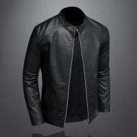 Chaqueta de Cuero de Moda para Hombres Cuello Alto, Ajuste Delgado, Cuero PU para Primavera Otoño - details 3