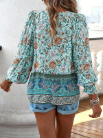 Blusa camisa floral rosa para mujer, top suelto de manga larga, ropa de calle, traje de oficina, ropa de mujer para otoño y primavera - details 12