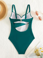 Bañador de una pieza con realce para mujer, traje de baño liso, Monokini Sexy con tirantes, ropa de playa para verano, 2024 - details 8