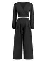 Chaqueta corta de manga larga para mujer, conjunto de 2 piezas con cuello en V, Pantalones rectos, otoño e invierno, 2023 - details 17