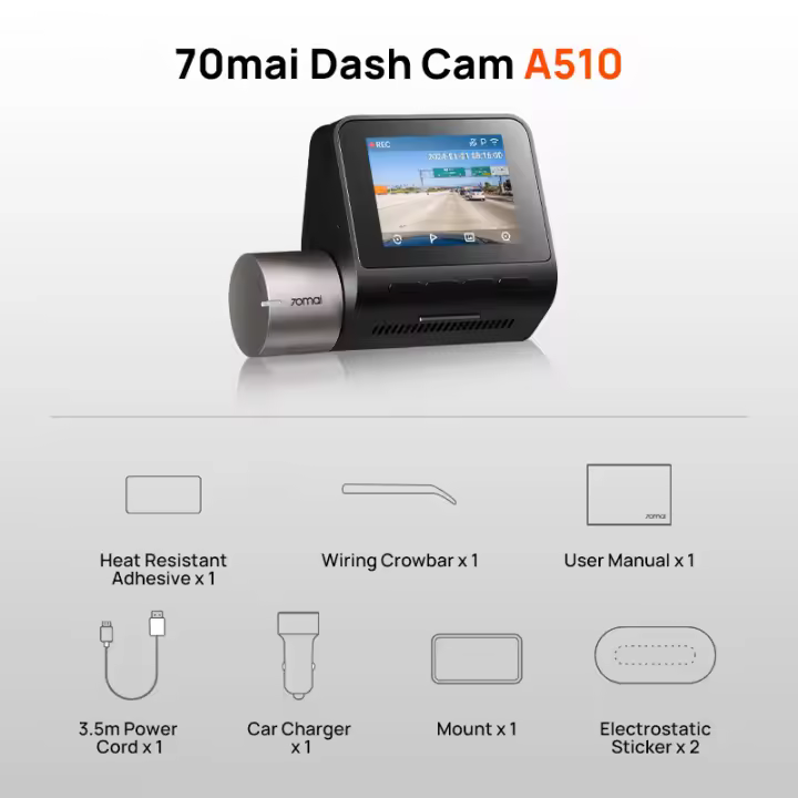 Versión Global 70mai Dash Cam A510 1944P HDR, GPS y ADAS integrados, Conectividad 4G, Grabación de doble canal compatible - 1