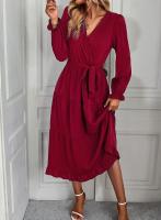 Elegante Vestido Largo de Manga Comprida para Mujer Color Sólido, Estilo A Línea, Belleza Elástica y Bonito - details 11