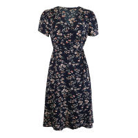 Vestido de playa de fiesta de línea A elegante dividido con cuello en V de manga corta bohemio con estampado floral de verano para mujer - details 26