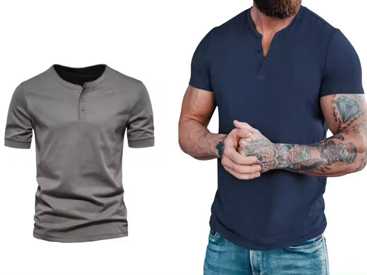 Camiseta de manga corta Henley para hombre, ropa informal de algodón, M-6XL, azul marino, gris oscuro, paquete de 2 - 1