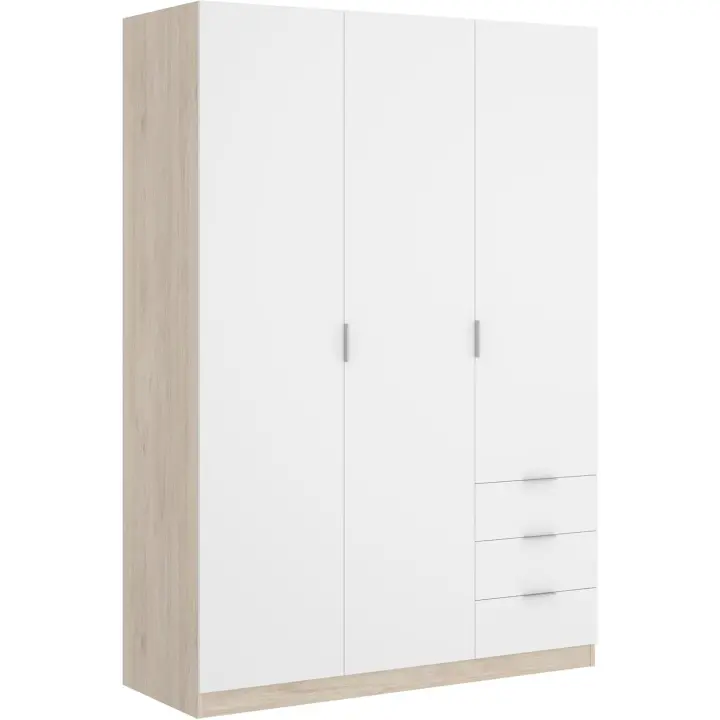 Armario Ropero 3 Puertas Y 3 Cajones - Blanco - 121X184X52 Cm - 1