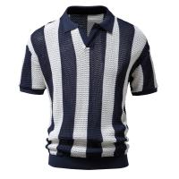 Polos 100% de algodón ahuecados para hombre, Polos de manga corta tejidos con cuello en V transparentes, Polos sexis para hombre, nuevo verano - details 1