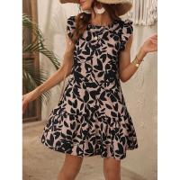 Vestido de verano para mujer con cuello redondo, manga con volantes y estampado de volantes - details 13