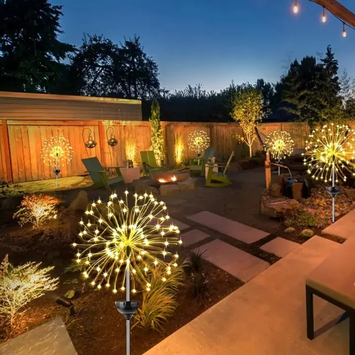 Luces de fuegos artificiales de diente de león alimentadas por energía Solar, cadena de alambre de cobre para decoración de jardín y patio al aire libre, 200LED/1 piezas - 1