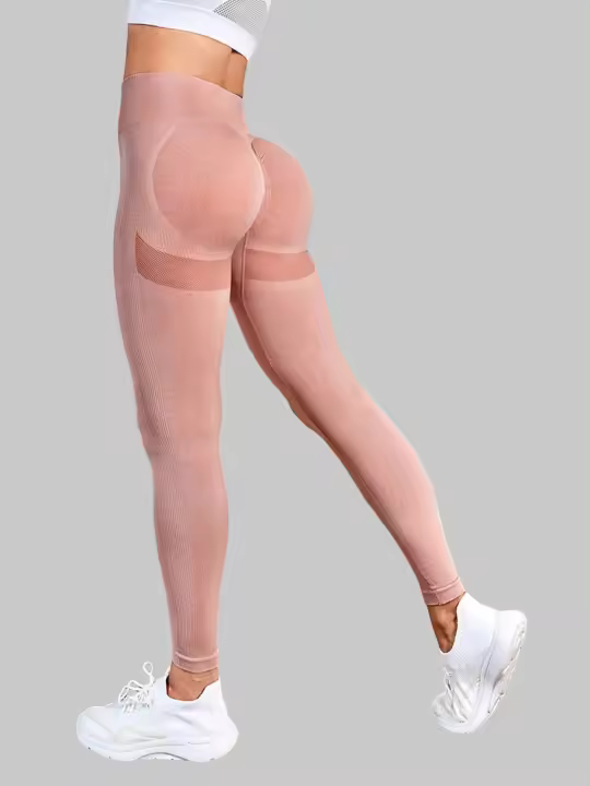Pantalones Deportivos de Malla Tejida Sin Costuras de Cintura Alta Sos Elástico para Entrenamiento de Gimnasio, Correr, Yoga Ropa de Moda para Mujeres - 1