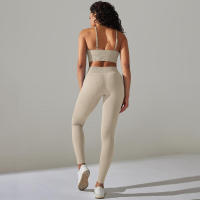 Conjunto de dos piezas para mujer, leggings de gimnasio de cintura alta, top corto, tres tops de Fiess, ropa deportiva con lavado ácido - details 46