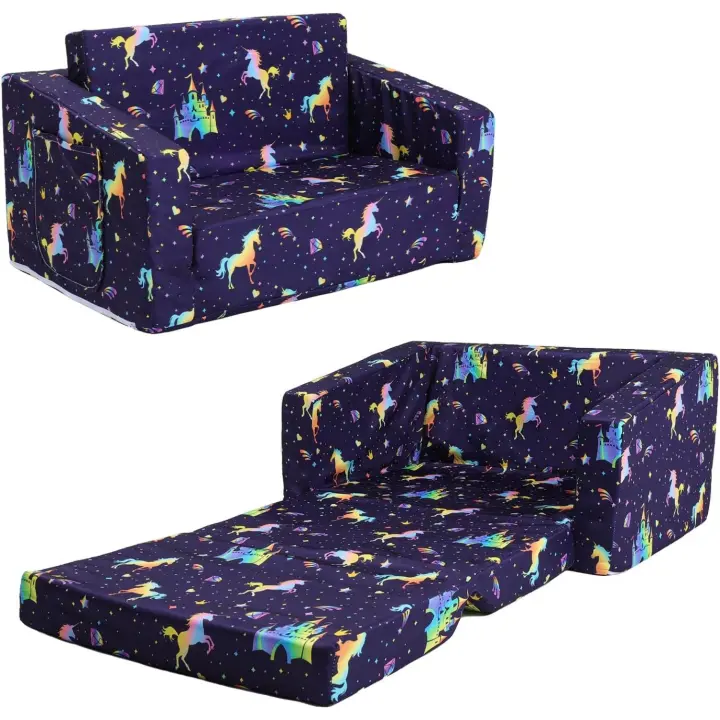 Sofás Plegables para niños Sillón con Respaldo Sillón 2 en 1, Sillón Infantil Cómoda Estable Ligero con Bolsillo de Tela, Sofá Cama Asiento para Bebé para Dormitorio Sala de Juegos - 1