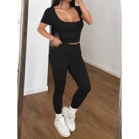 Yoga deportivo europeo y americano traje de dos piezas de color sólido ropa de mujer 2025 primavera y verano correr fitness ropa deportiva - details 12