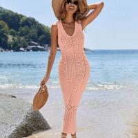 Vestido de blusa de bikini de chaleco largo hueco de punto de color sólido de ropa de playa para mujer - details 33