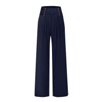Pantalones largos sueltos de lino y algodón de pierna ancha para mujer con cintura elástica informal de primavera y verano - details 24