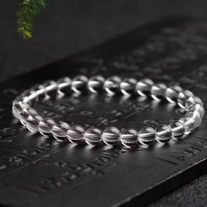Pulsera de cristal blanco natural para mujeres y hombres Joyería de amuleto de buena suerte hecha a mano - 1