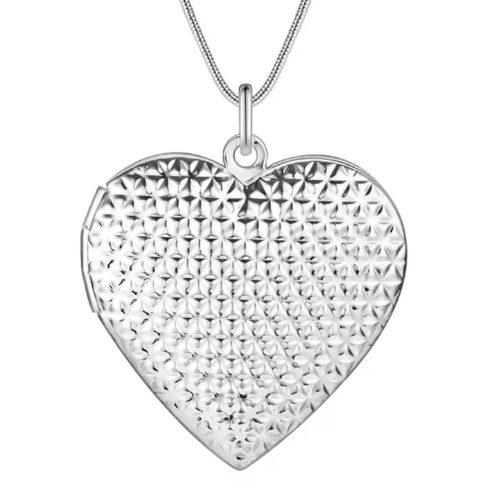 Collar con colgante de marco de foto de corazón de Plata de Ley 925, joyería de moda - 1