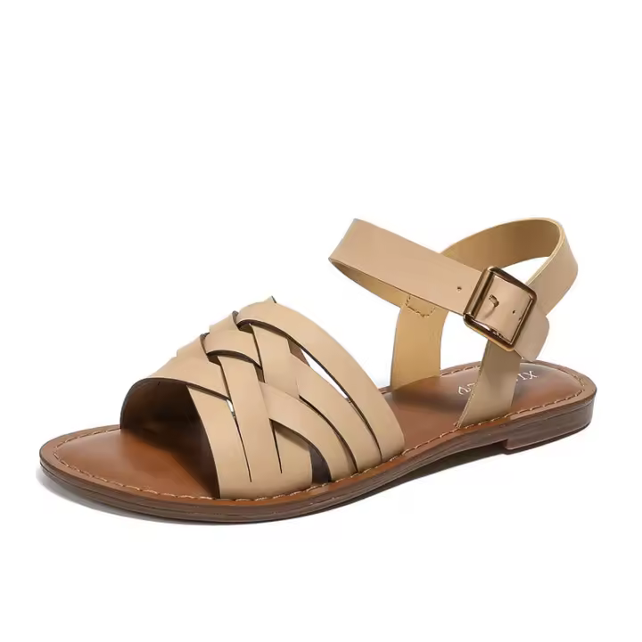 Sandalias de mujer en verano, correa cruzada simple, suela plana cómoda, versátiles para el movimiento, zapatos de playa romanos - 1