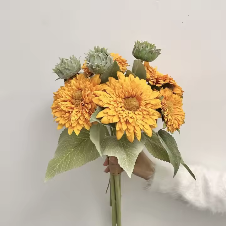 Nueva rama de girasol Artificial de 47CM, ramo de flores falsas elegantes Vintage, seda de terciopelo, suministros de decoración para fiesta de otoño Artificial - 1