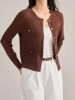 Cárdigan informal y cómodo para mujer con botones de cuello redondo, chaqueta cálida de manga larga, diseño holgado - details 6