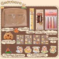 Juego de papelería de capibara de dibujos animados, juego de papelería escolar Kawaii con temática de capibara, muñeco de peluche, Kit de regalo de herramientas para estudiantes de gran capacidad - details 1