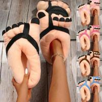 Zapatillas de invierno creativas para hombres y mujeres, divertidas zapatillas con pies grandes, deslizador de algodón suave y cálido para el hogar - details 0