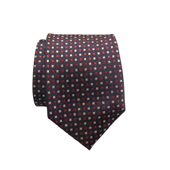 Corbata Azul Marino Cuadros Rojos y Beige - 1