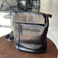 Mochila de cuero marrón con cremallera abatible, adecuada para estudiantes universitarias y estudiantes masculinos. - details 6