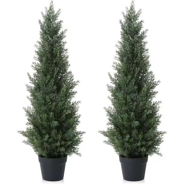 Planta Artificial Grande Exterior Decorativas 95 cm Cedro Arbol Artificial con Maceta(Paquete de 2) - 1
