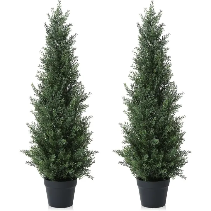Planta Artificial Grande Exterior Decorativas 95 cm Cedro Arbol Artificial con Maceta(Paquete de 2) - 1