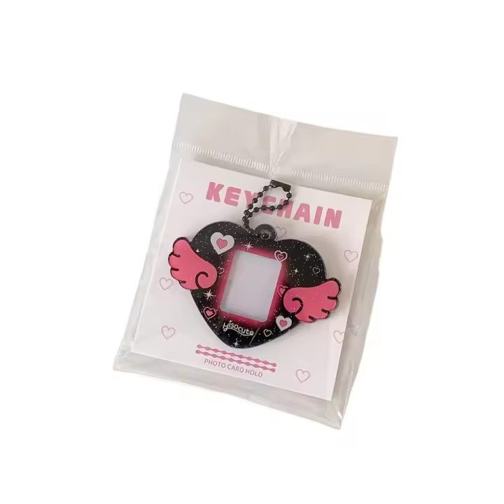 Con llavero Mini soporte para sesión fotográfica, colgante de ala de corazón de amor, decoración colgante, marco para sesión fotográfica de identificación, imagen de ídolo, tarjeta fotográfica - 1