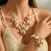 Conjunto de pulsera de collar de mujer Ocean Wind, collar de diseño de perlas de concha de estrella de mar personalizado, joyería - details 0