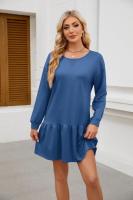 Vestido de manga larga para mujer, vestidos sueltos cortos de Color sólido, línea A, moda coreana, promoción completa, elegante - details 11