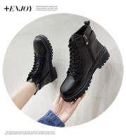 Moda casual muffin botas de mujer negras de suela gruesa con cordones y suela gruesa - details 13