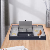 Caja de Almacenamiento de Cuero PU Negro con 6 Rejillas para Llaves y Cambios Caja de Exhibición de Joyería para Escritorio Recipiente de Almacenamiento Rectangular Removible y Plegable - details 2