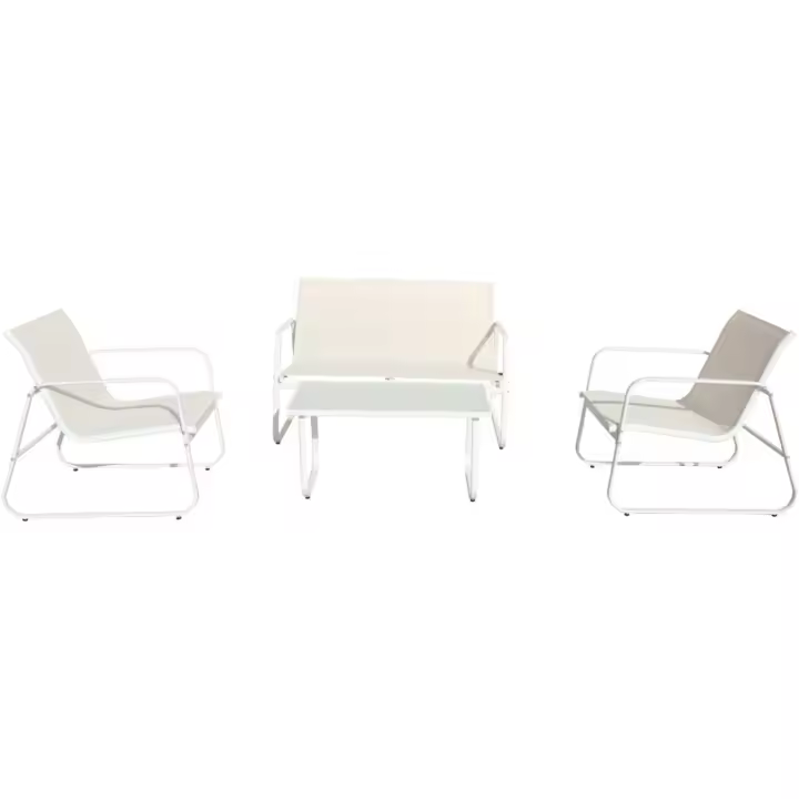 Conjunto de Jardín 4 Plazas Capri Arena, Mesa de Centro Exterior + Sofá 2 Plazas + 2 Sillones, Color Negro, Resistente a Rayos UV, Ideal para Terrazas y Jardines - 1